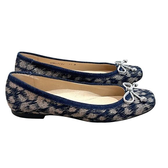 Stuart Weitzman Ballet Flats, Size 7.5 Blue Denim silver Glitter Animal … - Picture 1 of 9